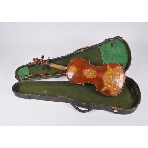 981 - An Antique Violin with Barber's Pole edge beading, ebony Stocks, Scroll Handle & Mother of Pearl inl... 