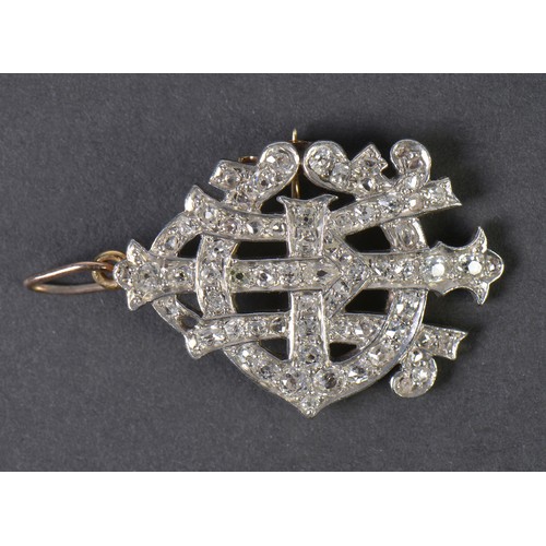 18 - A Ladies Diamond set Gold & Platinum Brooch with the initial ICH. (One Diamond missing), given by Ba... 