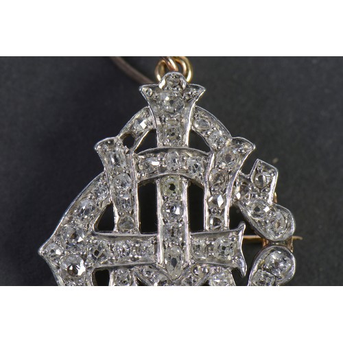 18 - A Ladies Diamond set Gold & Platinum Brooch with the initial ICH. (One Diamond missing), given by Ba... 