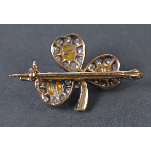 26 - A Ladies Silver Faced & Diamond & Pearl mounted Shamrock Brooch.