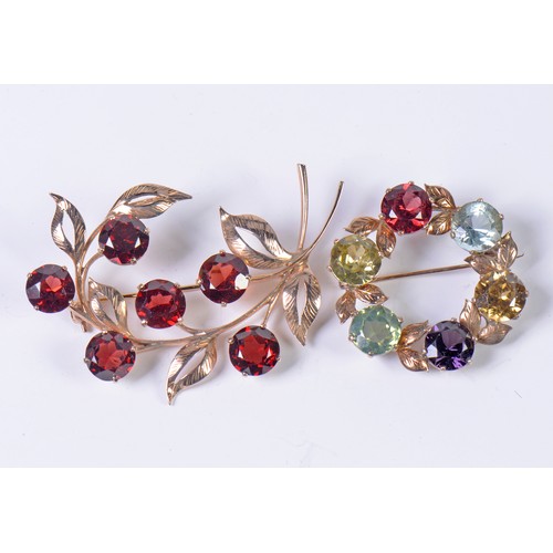 29 - Two Brooches set with Red, Yellow & Purple Stones.