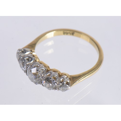 40 - A Ladies 18ct Gold Five Stone Diamond Ring. Size: N. Weighing: 3.6grams.