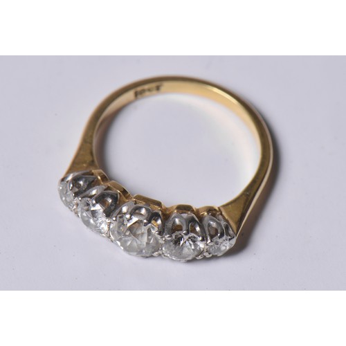 40 - A Ladies 18ct Gold Five Stone Diamond Ring. Size: N. Weighing: 3.6grams.