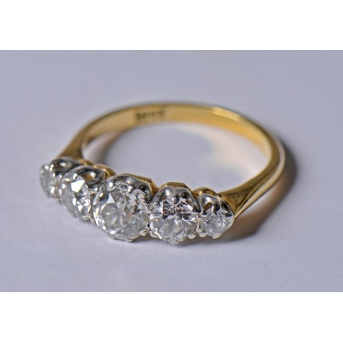 40 - A Ladies 18ct Gold Five Stone Diamond Ring. Size: N. Weighing: 3.6grams.