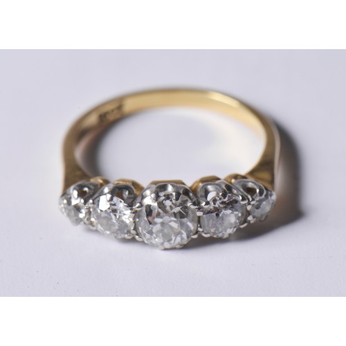 40 - A Ladies 18ct Gold Five Stone Diamond Ring. Size: N. Weighing: 3.6grams.