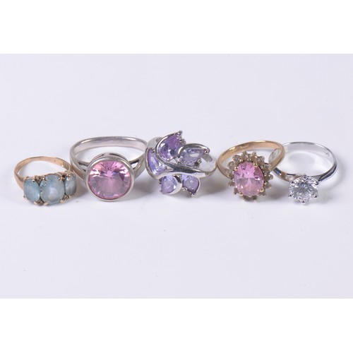 43 - Two 9ct Gold Rings set with coloured Stones along with Three 925 Silver Rings.