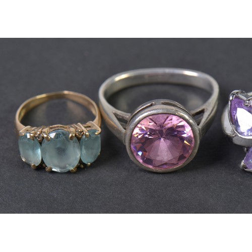 43 - Two 9ct Gold Rings set with coloured Stones along with Three 925 Silver Rings.