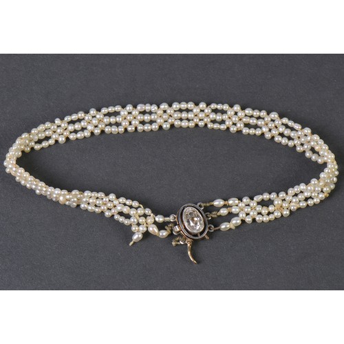 45 - A Victorian Gold & Platinum Fronted Regency design Seed Pearl Bracelet with a Safety Clasp.