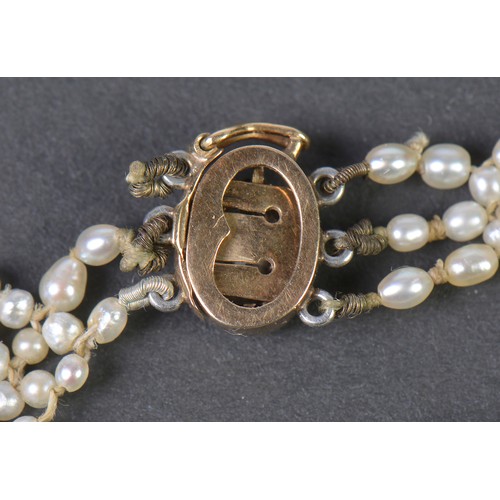 45 - A Victorian Gold & Platinum Fronted Regency design Seed Pearl Bracelet with a Safety Clasp.