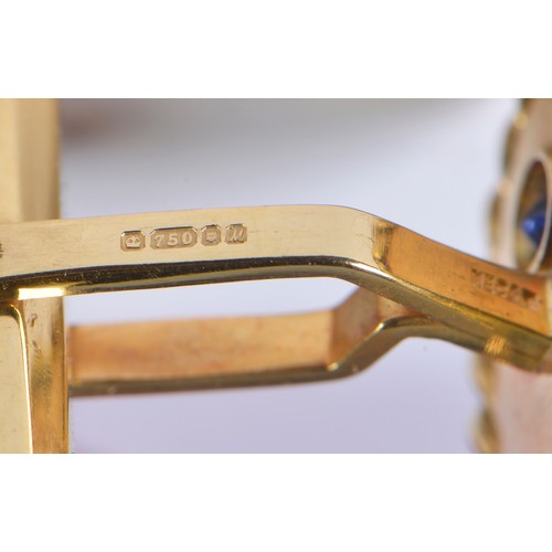 49 - A Heavy Pair of Gentleman's 18ct Gold Cufflinks each set with a Sapphire. Weighing: 14.5 grams.