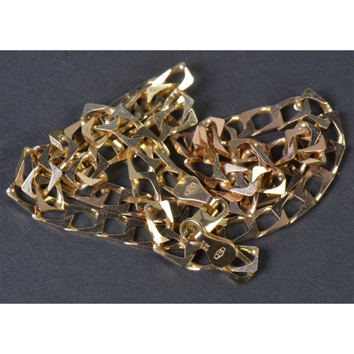 50 - An Art Deco design Square Flattened Link 9ct Gold Chain. Weighing: 10 grams. Length: 46cms.