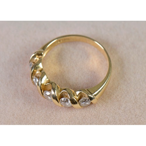 52 - A Ladies 14ct Gold & Five Stone Rolling Waves Dress Ring. Size: P. Weighing: 5 Grams.