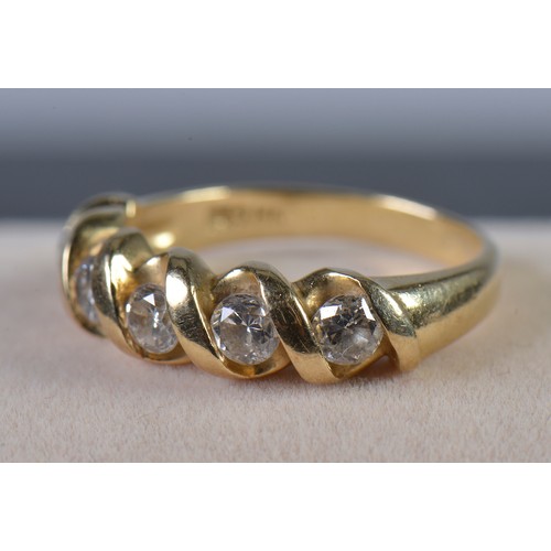 52 - A Ladies 14ct Gold & Five Stone Rolling Waves Dress Ring. Size: P. Weighing: 5 Grams.