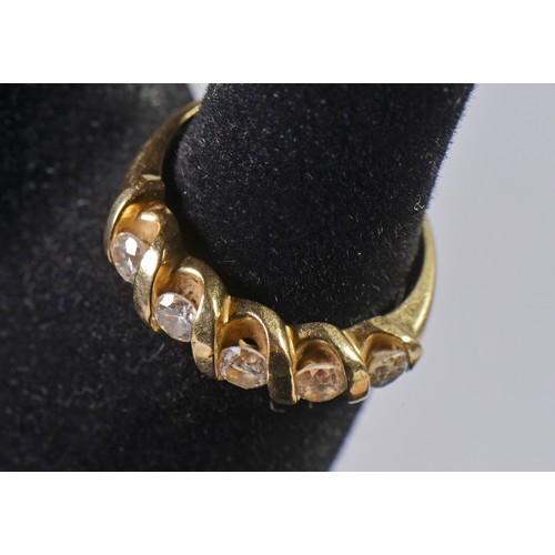 52 - A Ladies 14ct Gold & Five Stone Rolling Waves Dress Ring. Size: P. Weighing: 5 Grams.