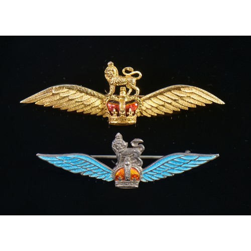 63 - A 9ct Gold Regimental Brooch with a Lion Gardant, Red enamelled Crown & Wings of Victory. Weighing: ... 