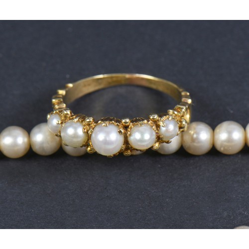 68 - A Ladies Pearl set Dress Ring & a Pearl Necklace. Weighing: 3.3 grams.