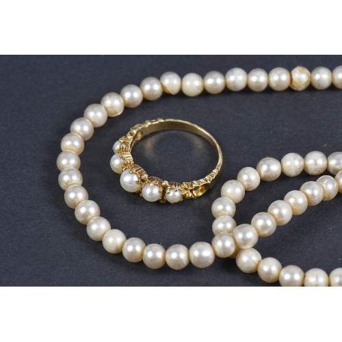 68 - A Ladies Pearl set Dress Ring & a Pearl Necklace. Weighing: 3.3 grams.