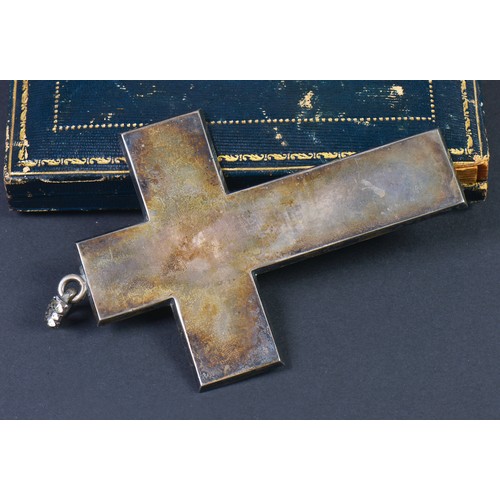 69 - A Late 19th Century Blue enamelled & Paste Set Devotional Cross mounted with Christ on the Cross, Ha... 