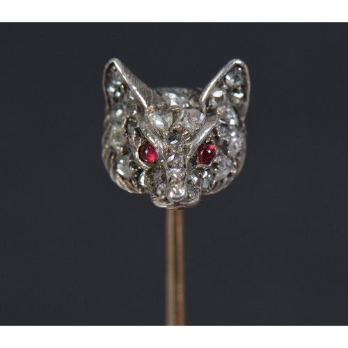 71 - A Fox Head Diamond Set Stick Pin with Ruby Eyes contained in the Original Box.