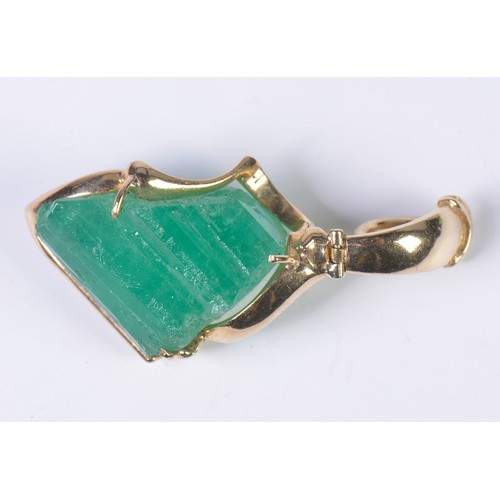 73 - An 18ct Gold mounted Emerald Crystal of Striated & included Form mounted in a Contemporary hanging P... 