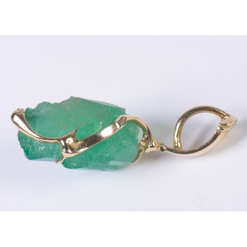 73 - An 18ct Gold mounted Emerald Crystal of Striated & included Form mounted in a Contemporary hanging P... 