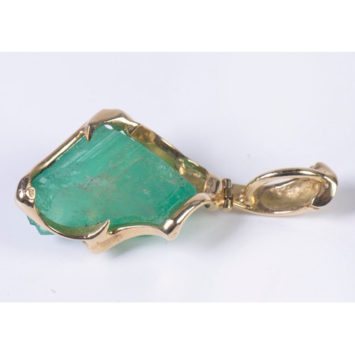 73 - An 18ct Gold mounted Emerald Crystal of Striated & included Form mounted in a Contemporary hanging P... 