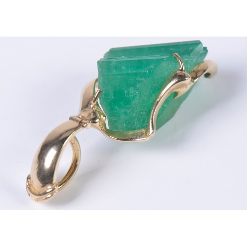 73 - An 18ct Gold mounted Emerald Crystal of Striated & included Form mounted in a Contemporary hanging P... 