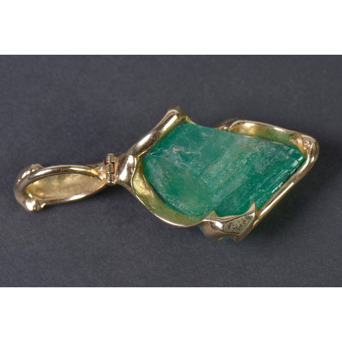 73 - An 18ct Gold mounted Emerald Crystal of Striated & included Form mounted in a Contemporary hanging P... 