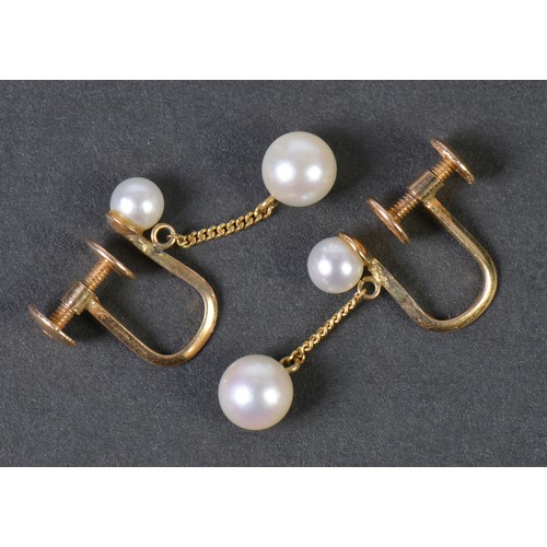 77 - A Pair of 14ct Gold Pearl Earrings.