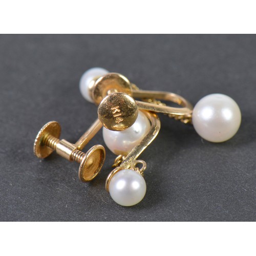 77 - A Pair of 14ct Gold Pearl Earrings.