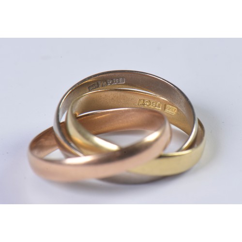 79 - A 18ct Gold Russian design Three Coloured Gold Wedding Band. Weighing: 5 Grams. Size: J/K.