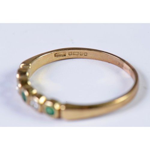 80 - A Ladies 9ct Gold Ring mounted with Emerald & Diamonds. Size: P. Weighing: 1.6 grams.