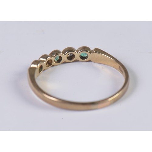 80 - A Ladies 9ct Gold Ring mounted with Emerald & Diamonds. Size: P. Weighing: 1.6 grams.