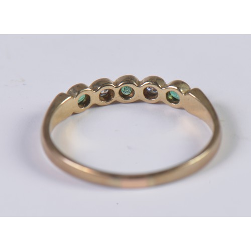 80 - A Ladies 9ct Gold Ring mounted with Emerald & Diamonds. Size: P. Weighing: 1.6 grams.