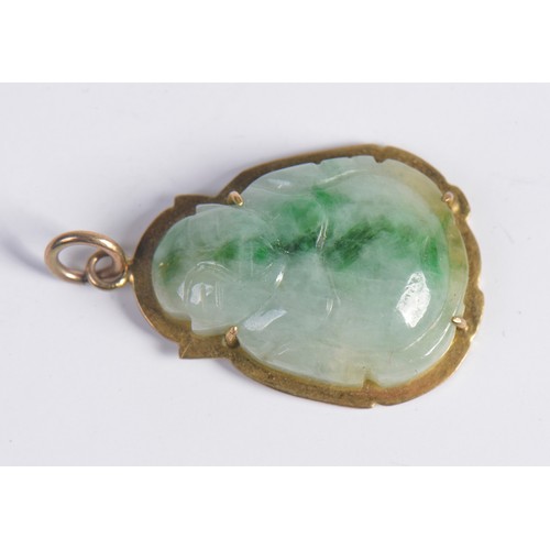 81 - A 14K (Marked) Jade Pendent depicting a Buddha.