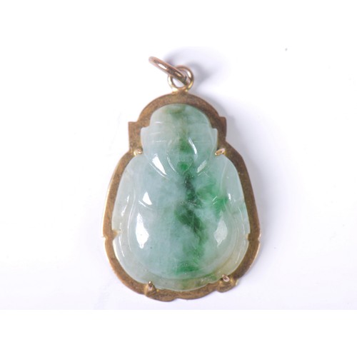 81 - A 14K (Marked) Jade Pendent depicting a Buddha.