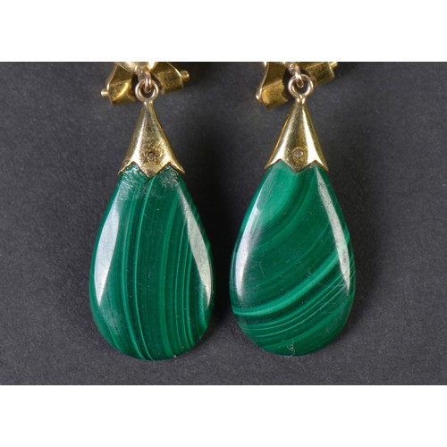 83 - A Pair of 14ct Gold Malachite Drop Earrings along with a pair of German Costume Earrings.