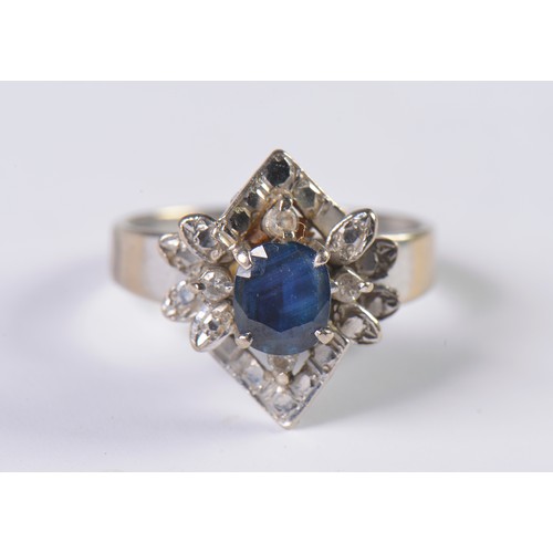 87 - A Ladies Sapphire & Diamond Illusion set Dress Ring. Size: L. Weighing: 4.9 grams.