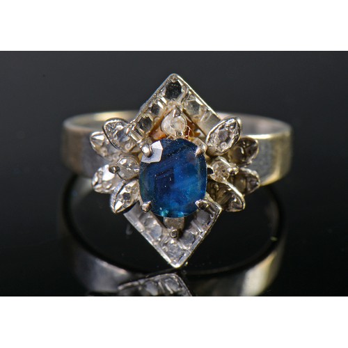 87 - A Ladies Sapphire & Diamond Illusion set Dress Ring. Size: L. Weighing: 4.9 grams.