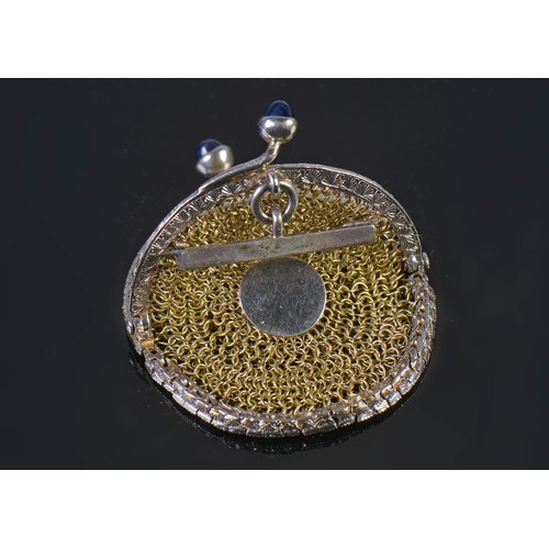 91 - A Late 19th Century French Diamond & Sapphire mounted Franc Purse with a Central Sapphire & a Caboch... 