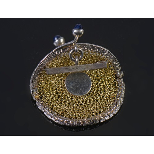 91 - A Late 19th Century French Diamond & Sapphire mounted Franc Purse with a Central Sapphire & a Caboch... 