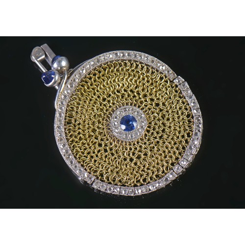 91 - A Late 19th Century French Diamond & Sapphire mounted Franc Purse with a Central Sapphire & a Caboch... 