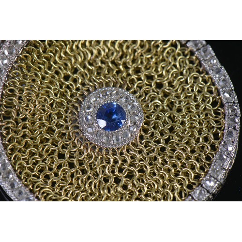 91 - A Late 19th Century French Diamond & Sapphire mounted Franc Purse with a Central Sapphire & a Caboch... 