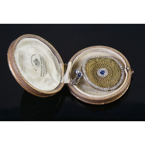 91 - A Late 19th Century French Diamond & Sapphire mounted Franc Purse with a Central Sapphire & a Caboch... 