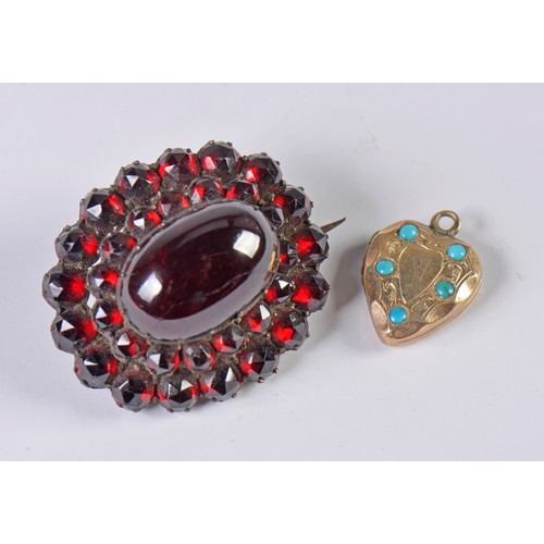 94 - A Czechoslovakian Garnet Set Brooch & a Turquoise set Locket.