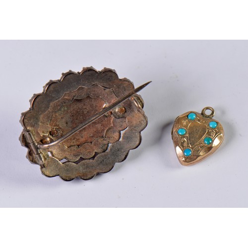 94 - A Czechoslovakian Garnet Set Brooch & a Turquoise set Locket.