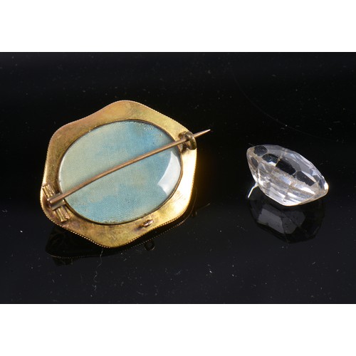 96 - A Victorian Turquoise engraved & chased Open Work Set Brooch along with a Glass Stone.