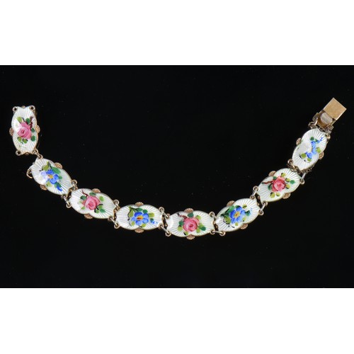 97 - A Norwegian Silver & Painted Enamel Floral Bracelet by 