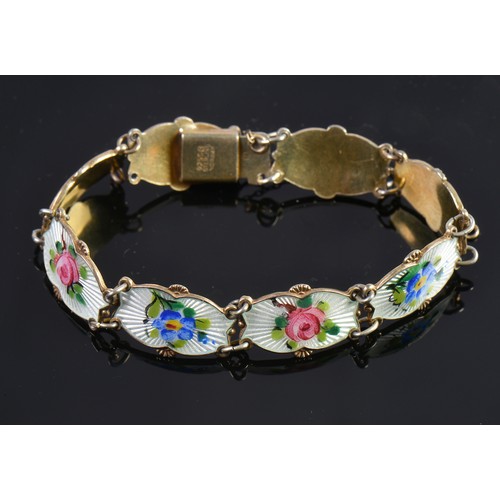 97 - A Norwegian Silver & Painted Enamel Floral Bracelet by 