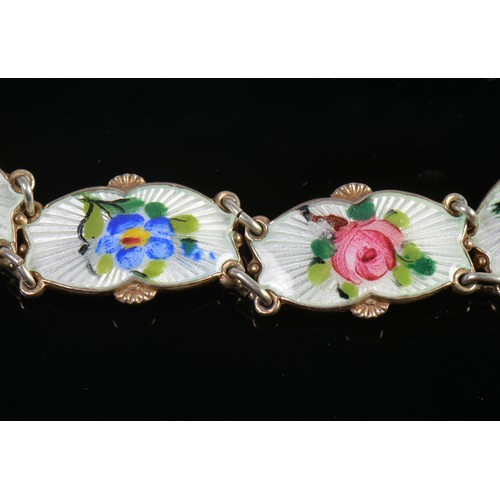 97 - A Norwegian Silver & Painted Enamel Floral Bracelet by 